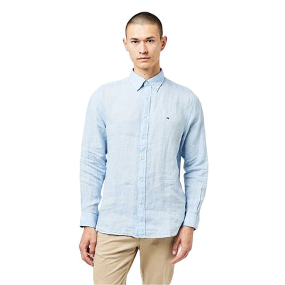 Breezy Blue - Side - Tommy Hilfiger Mens Linen Regular Long-Sleeved Shirt