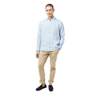 Breezy Blue - Pack Shot - Tommy Hilfiger Mens Linen Regular Long-Sleeved Shirt