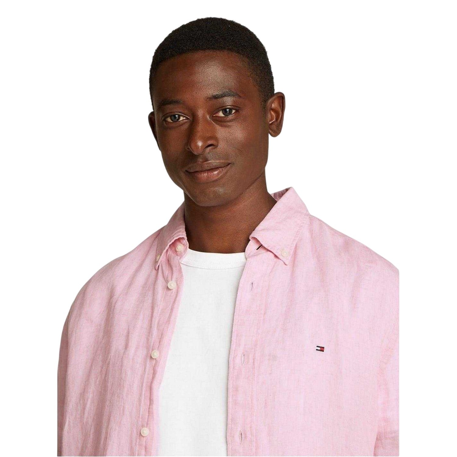 Classic Pink - Side - Tommy Hilfiger Mens Linen Regular Long-Sleeved Shirt