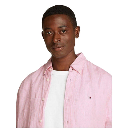 Classic Pink - Side - Tommy Hilfiger Mens Linen Regular Long-Sleeved Shirt