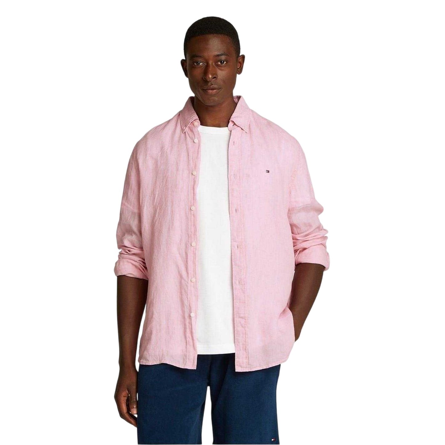 Classic Pink - Lifestyle - Tommy Hilfiger Mens Linen Regular Long-Sleeved Shirt