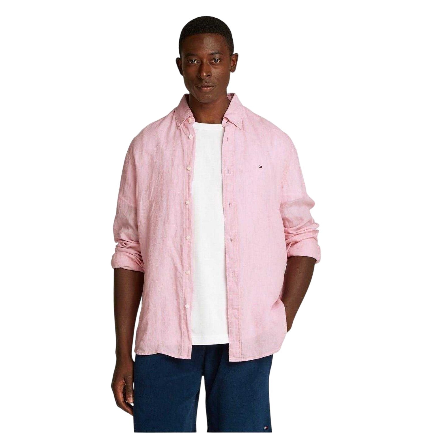 Classic Pink - Lifestyle - Tommy Hilfiger Mens Linen Regular Long-Sleeved Shirt