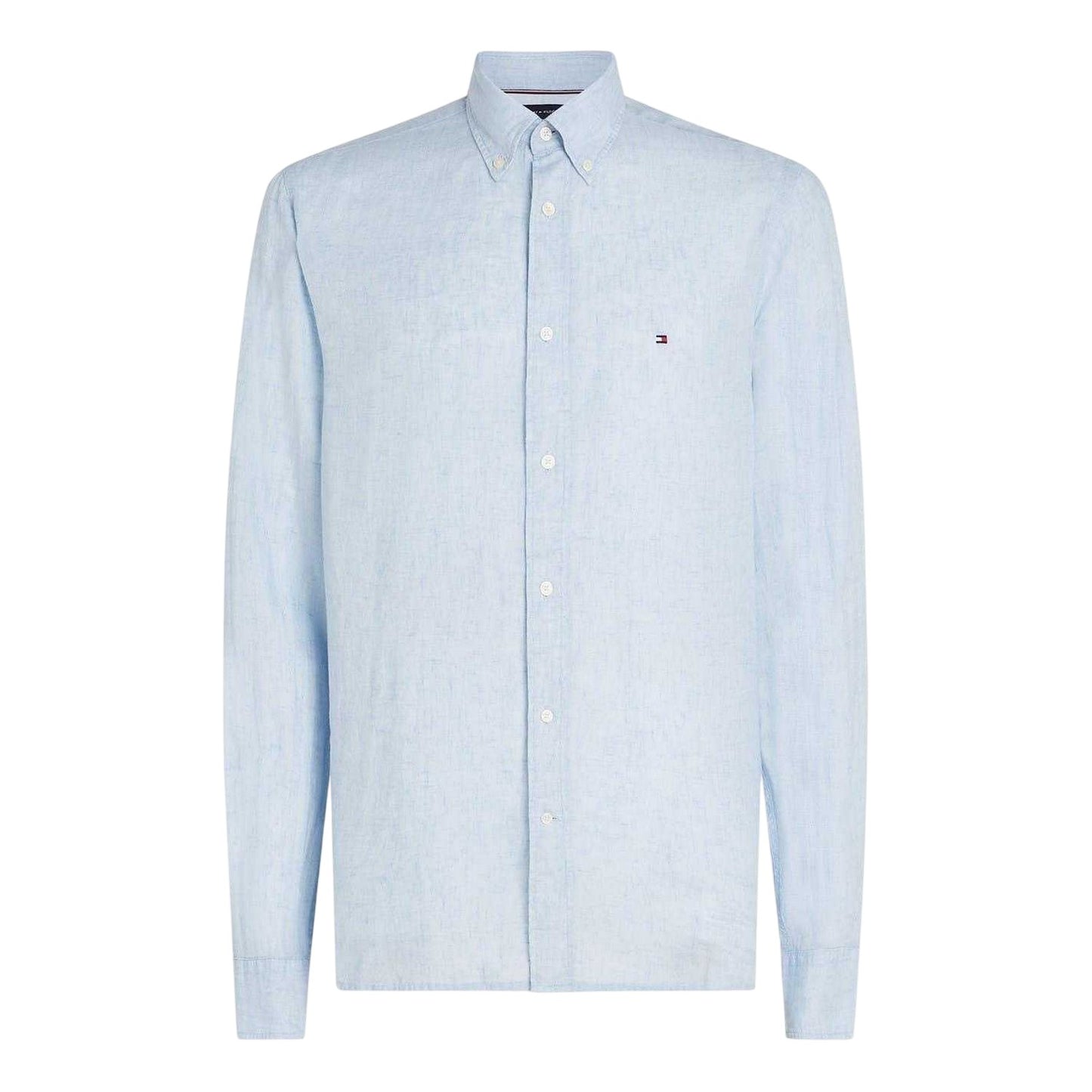 Breezy Blue - Front - Tommy Hilfiger Mens Linen Regular Long-Sleeved Shirt