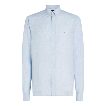 Breezy Blue - Front - Tommy Hilfiger Mens Linen Regular Long-Sleeved Shirt