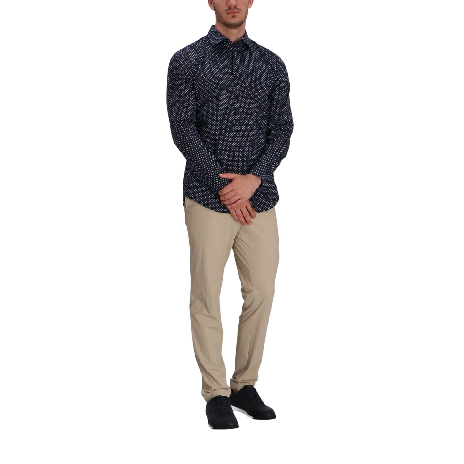 Dark Blue - Lifestyle - Boss Mens Polka Dot Regular Long-Sleeved Shirt