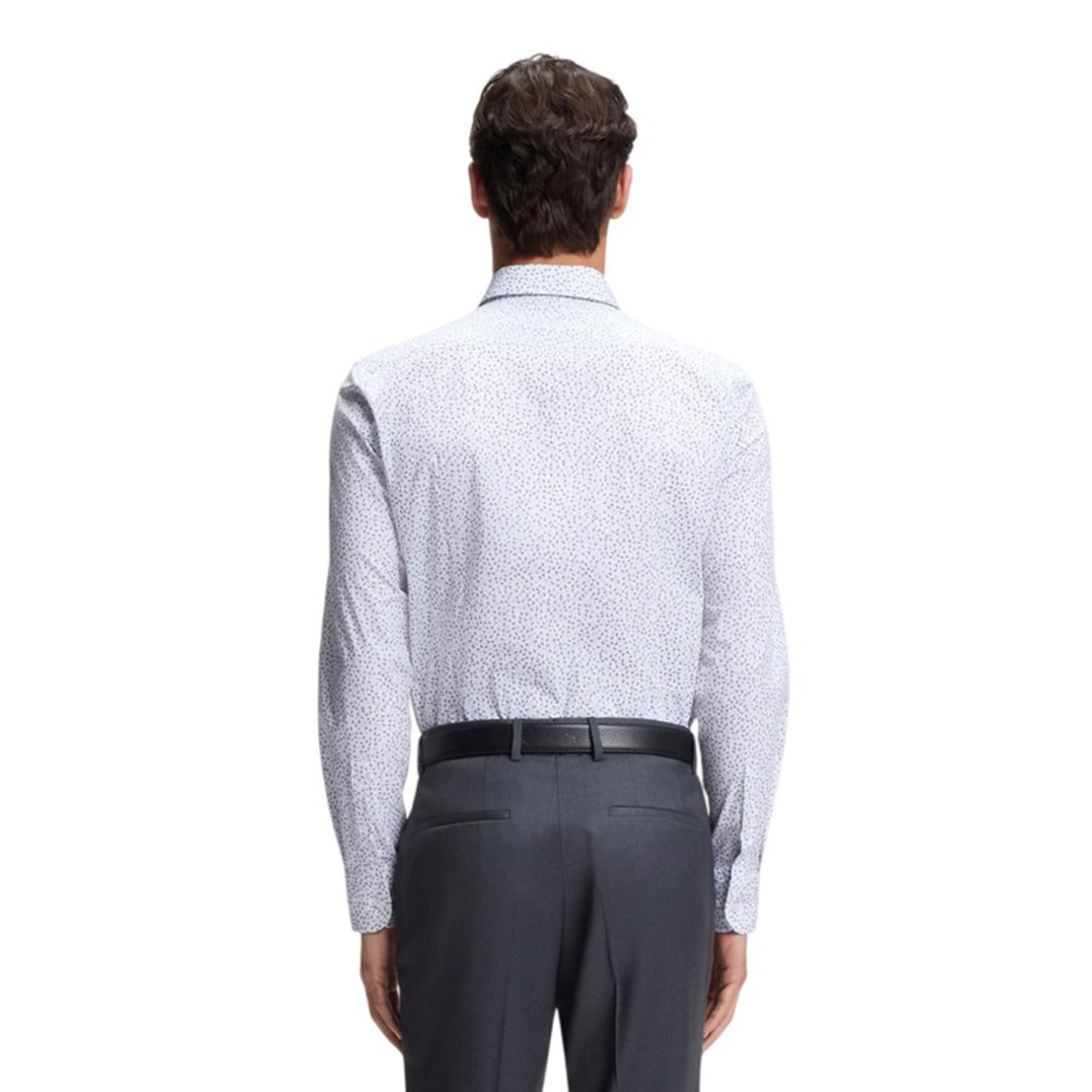Blue - Back - Boss Mens Micro-Dot Regular Long-Sleeved Shirt