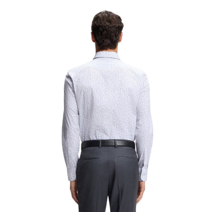 Blue - Back - Boss Mens Micro-Dot Regular Long-Sleeved Shirt