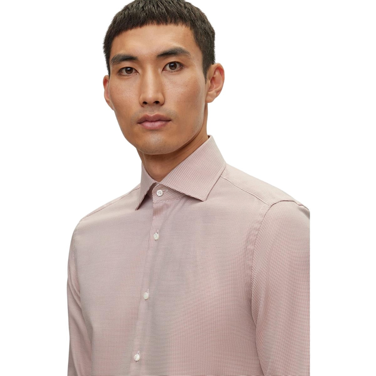 Red - Side - Boss Mens Plain Regular Long-Sleeved Shirt