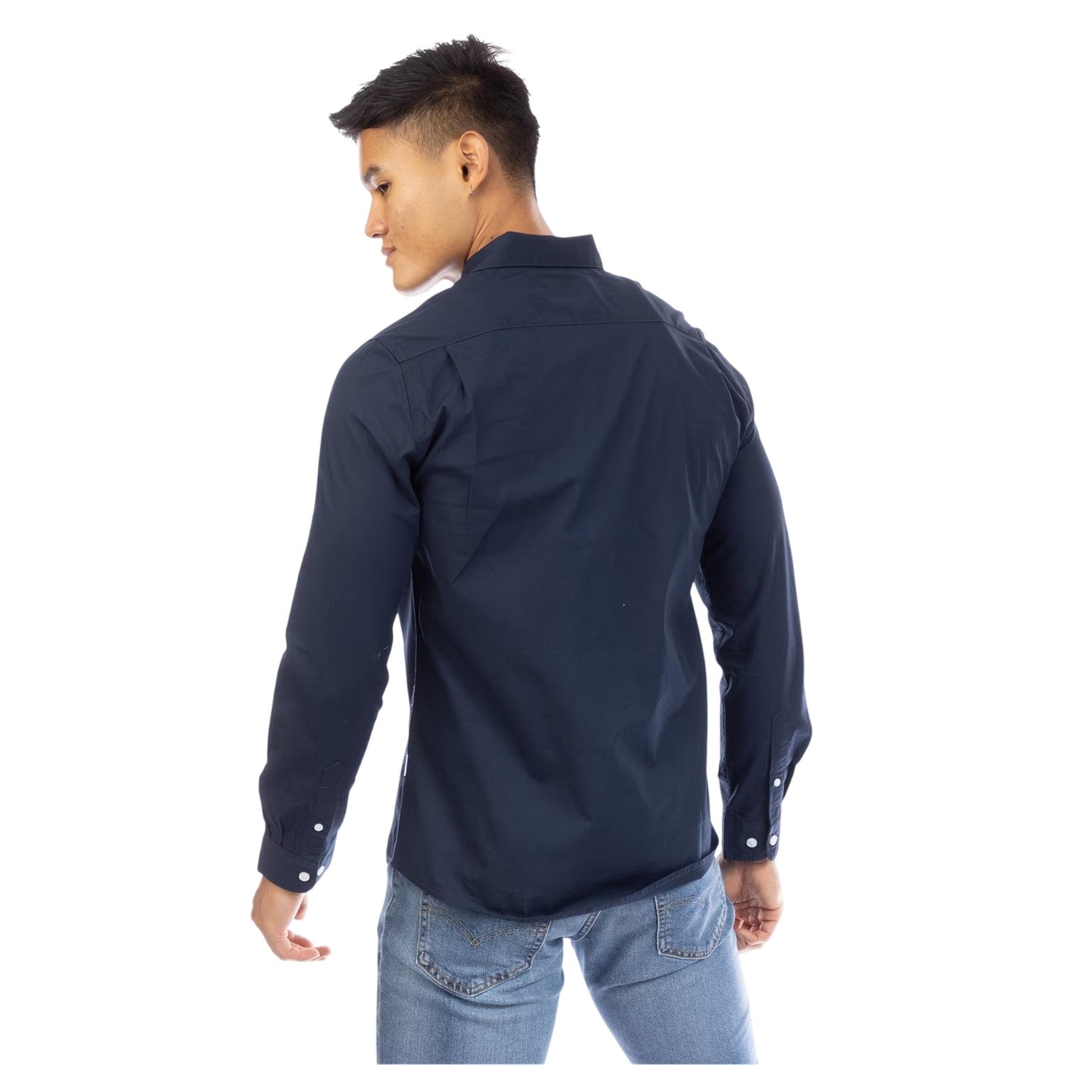 Navy - Back - Peter Werth Mens Regular Long-Sleeved Shirt