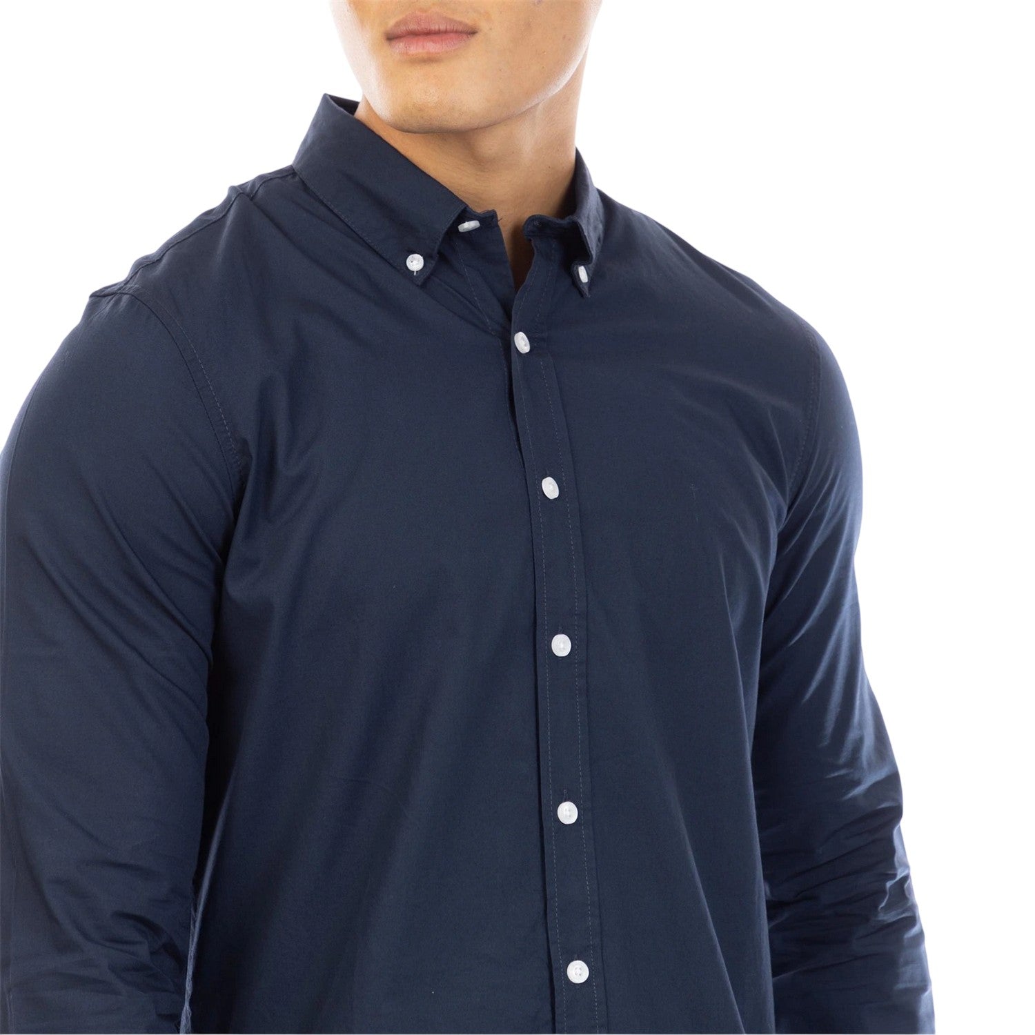 Navy - Side - Peter Werth Mens Regular Long-Sleeved Shirt