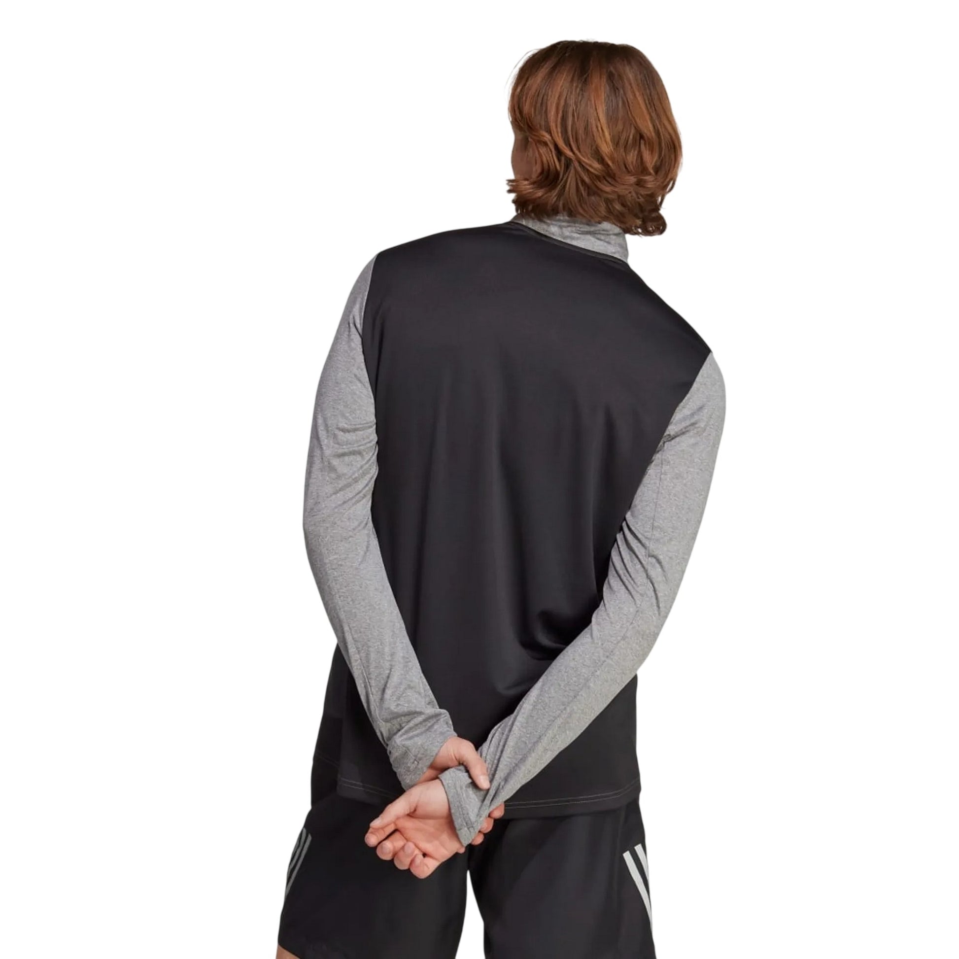 Grey - Back - Adidas Mens Logo Quarter Zip Slim Long-Sleeved Track Top