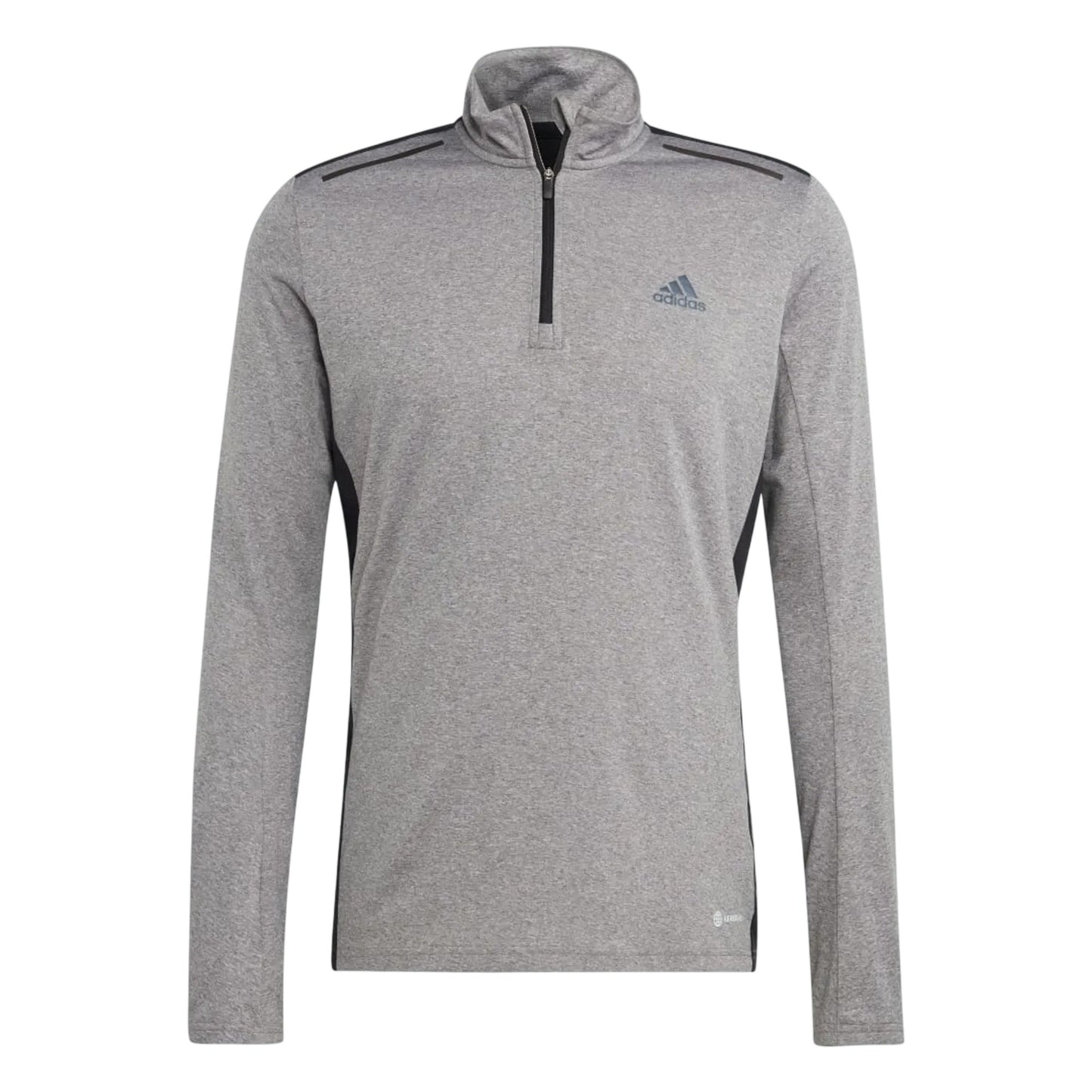 Grey - Front - Adidas Mens Logo Quarter Zip Slim Long-Sleeved Track Top