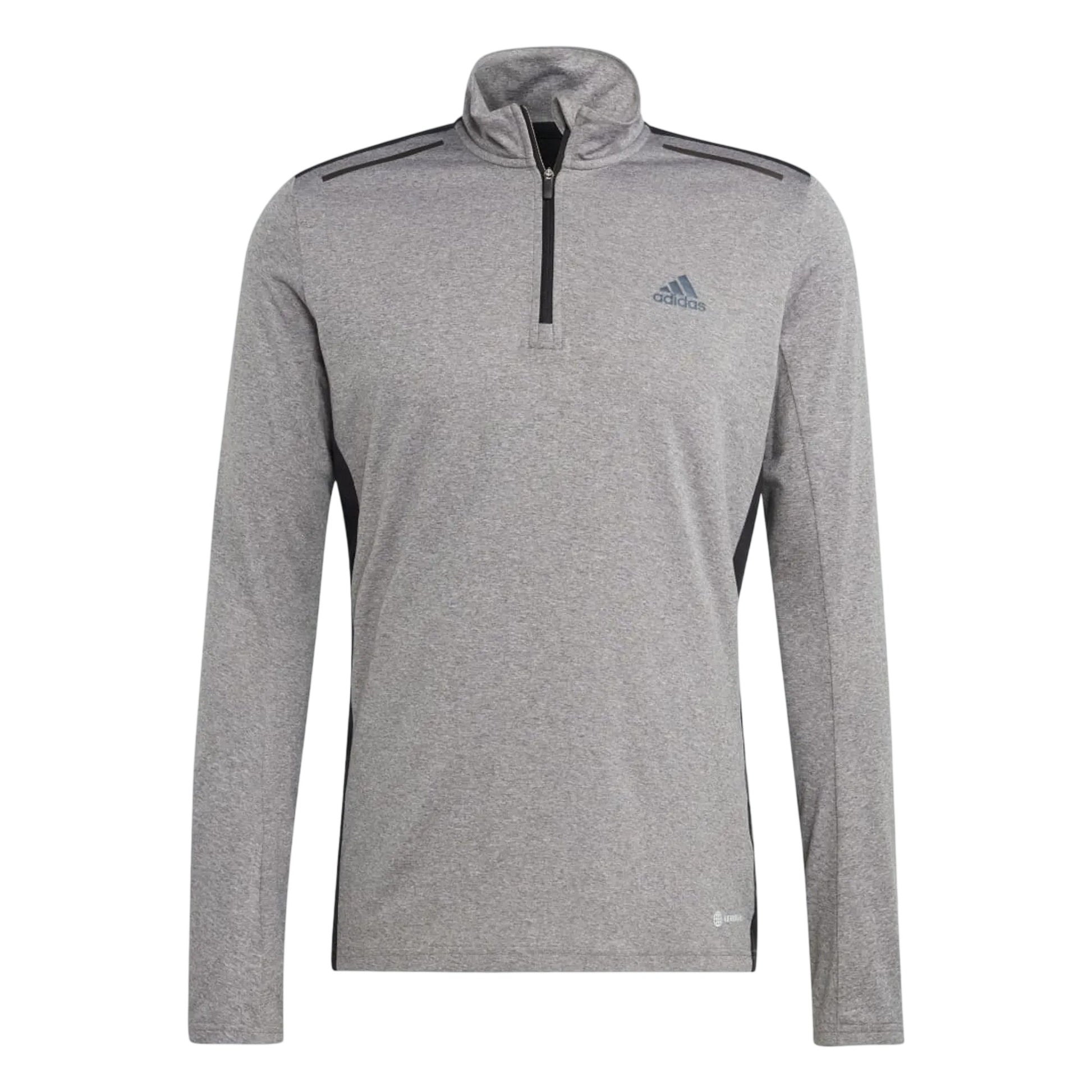 Grey - Front - Adidas Mens Logo Quarter Zip Slim Long-Sleeved Track Top