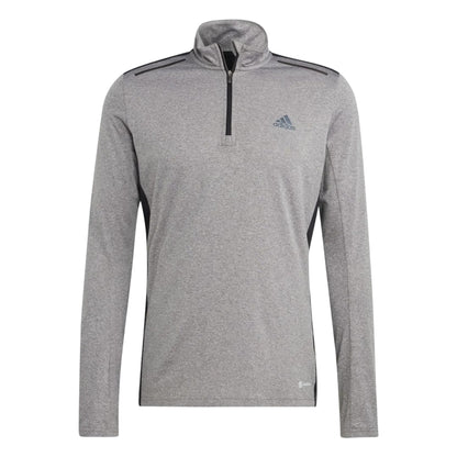 Grey - Front - Adidas Mens Logo Quarter Zip Slim Long-Sleeved Track Top