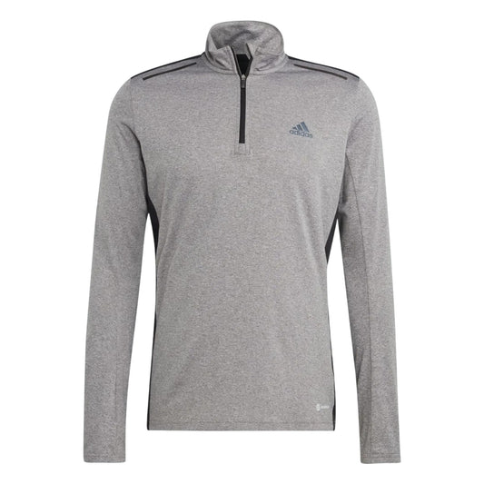 Grey - Front - Adidas Mens Logo Quarter Zip Slim Long-Sleeved Track Top