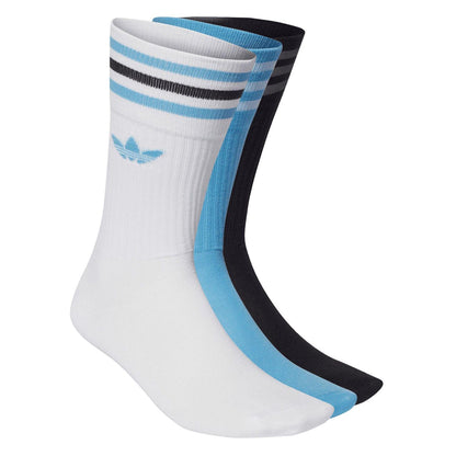White-Blue-Black - Front - Adidas Unisex Adult Solid Crew Socks (Pack of 3)