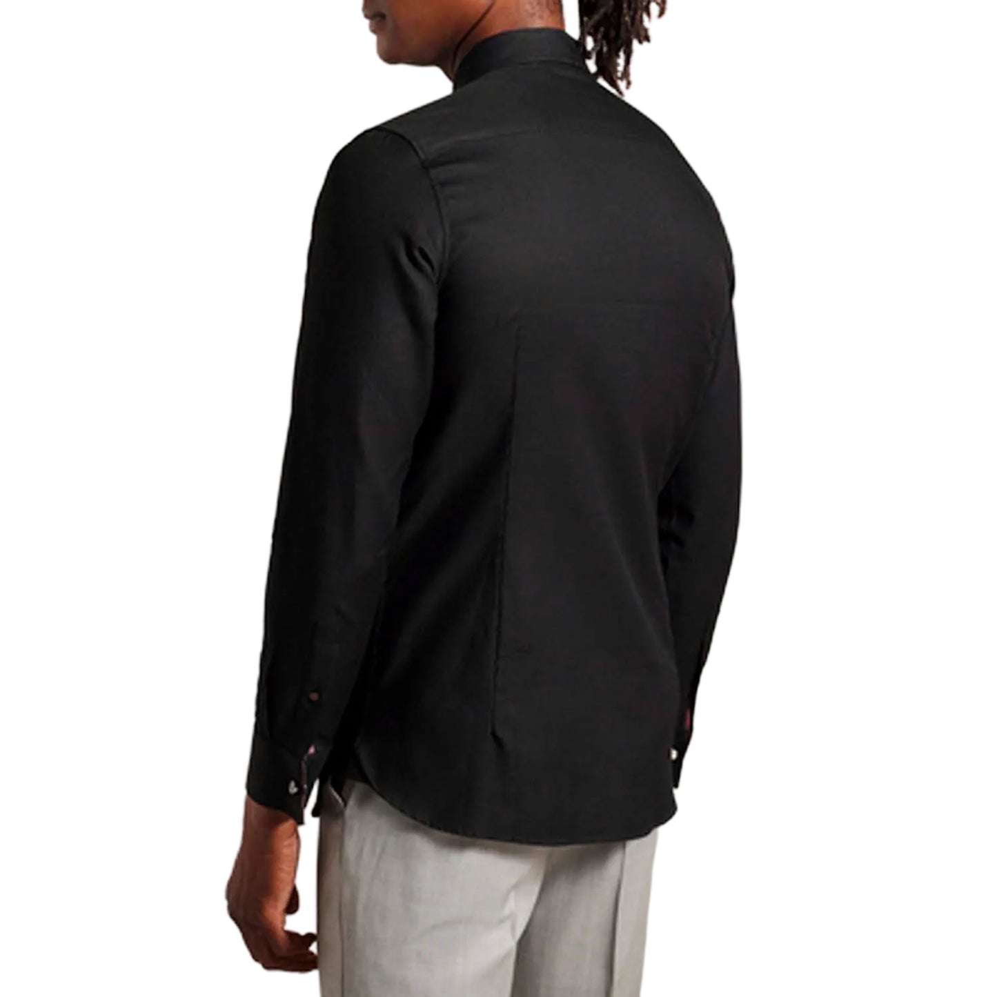 Black - Back - Ted Baker Mens Lecce Textured Stripe Long-Sleeved Shirt