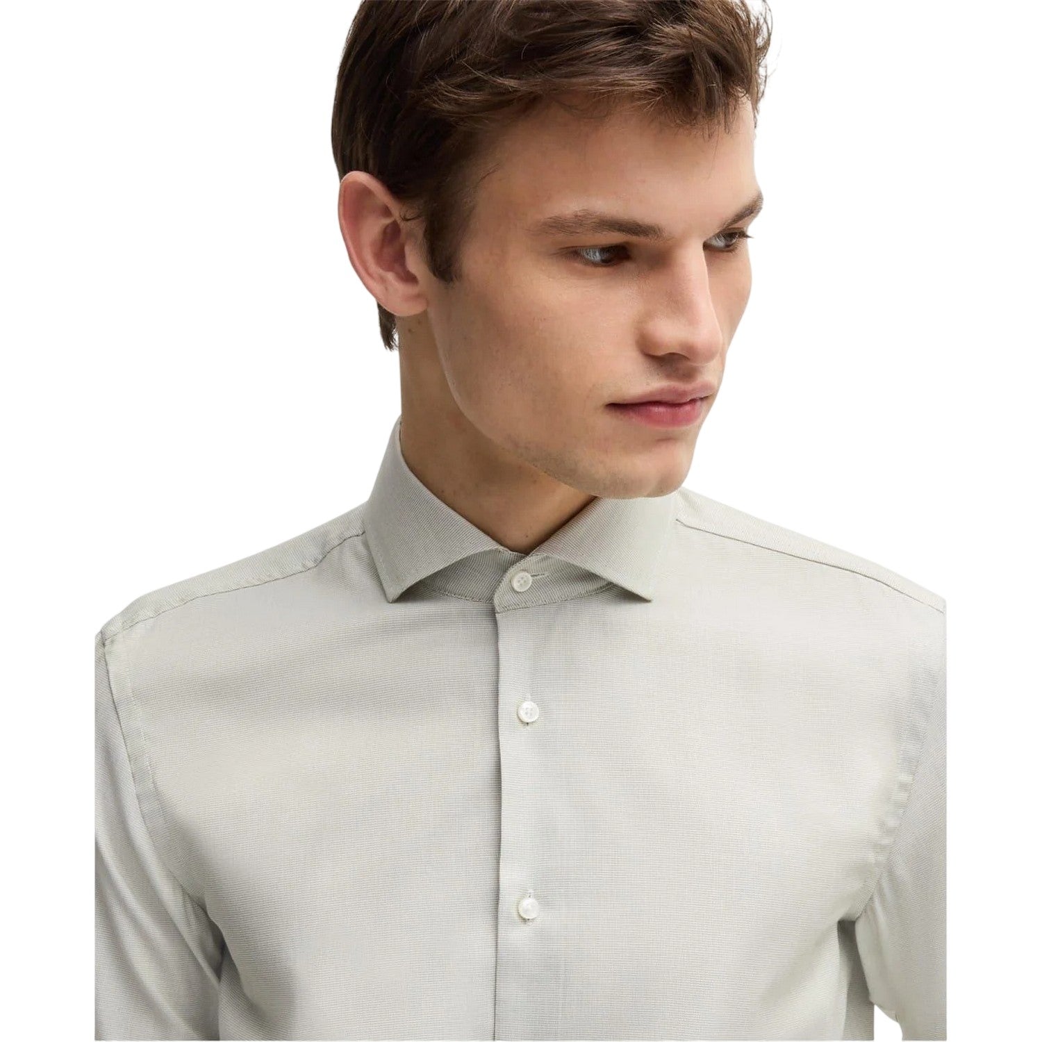 Green - Side - Boss Mens Plain Regular Long-Sleeved Formal Shirt