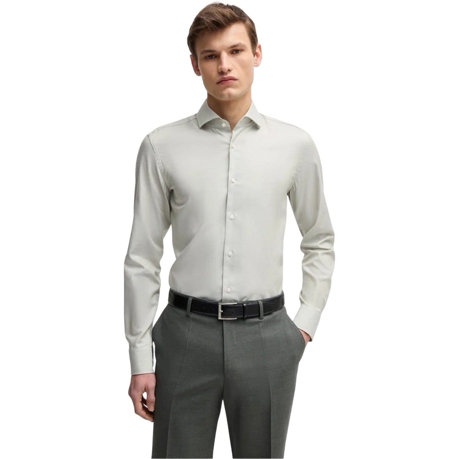 Green - Lifestyle - Boss Mens Plain Regular Long-Sleeved Formal Shirt