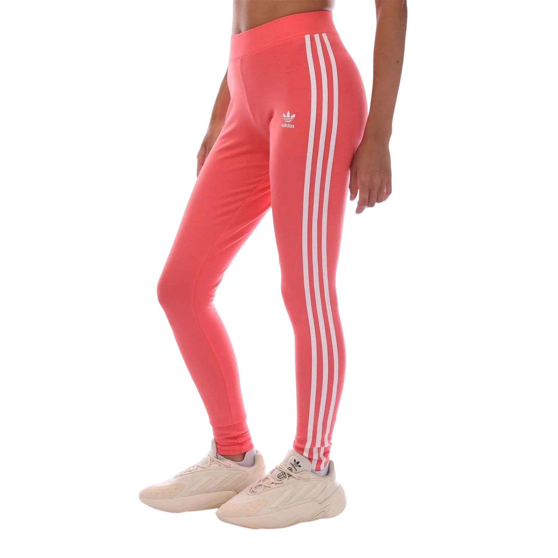 Pink - Side - Adidas Womens-Ladies Classics 3 Stripes Leggings