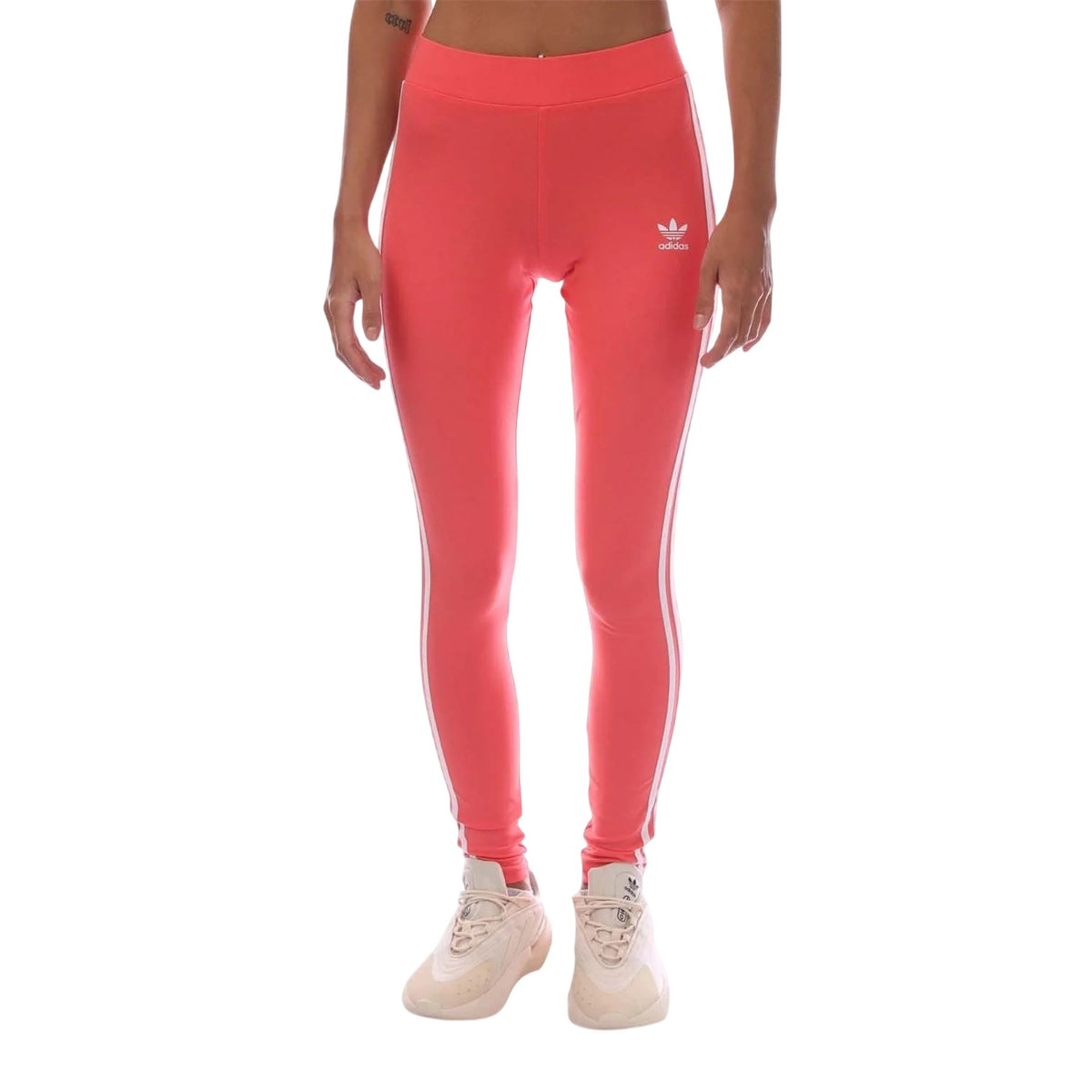 Pink - Front - Adidas Womens-Ladies Classics 3 Stripes Leggings