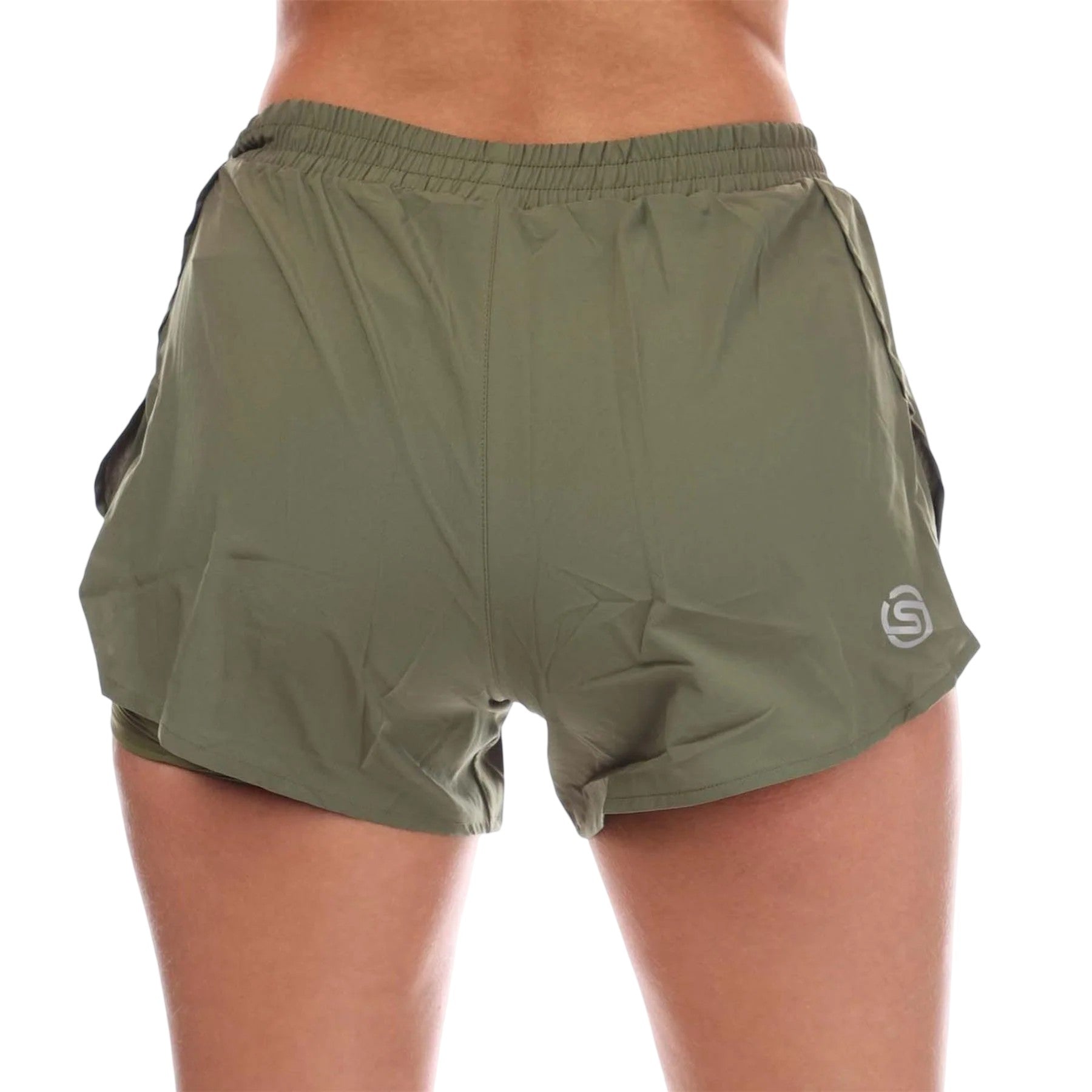 Khaki Green - Back - Skins Womens-Ladies Series-3 Superpose Running Shorts