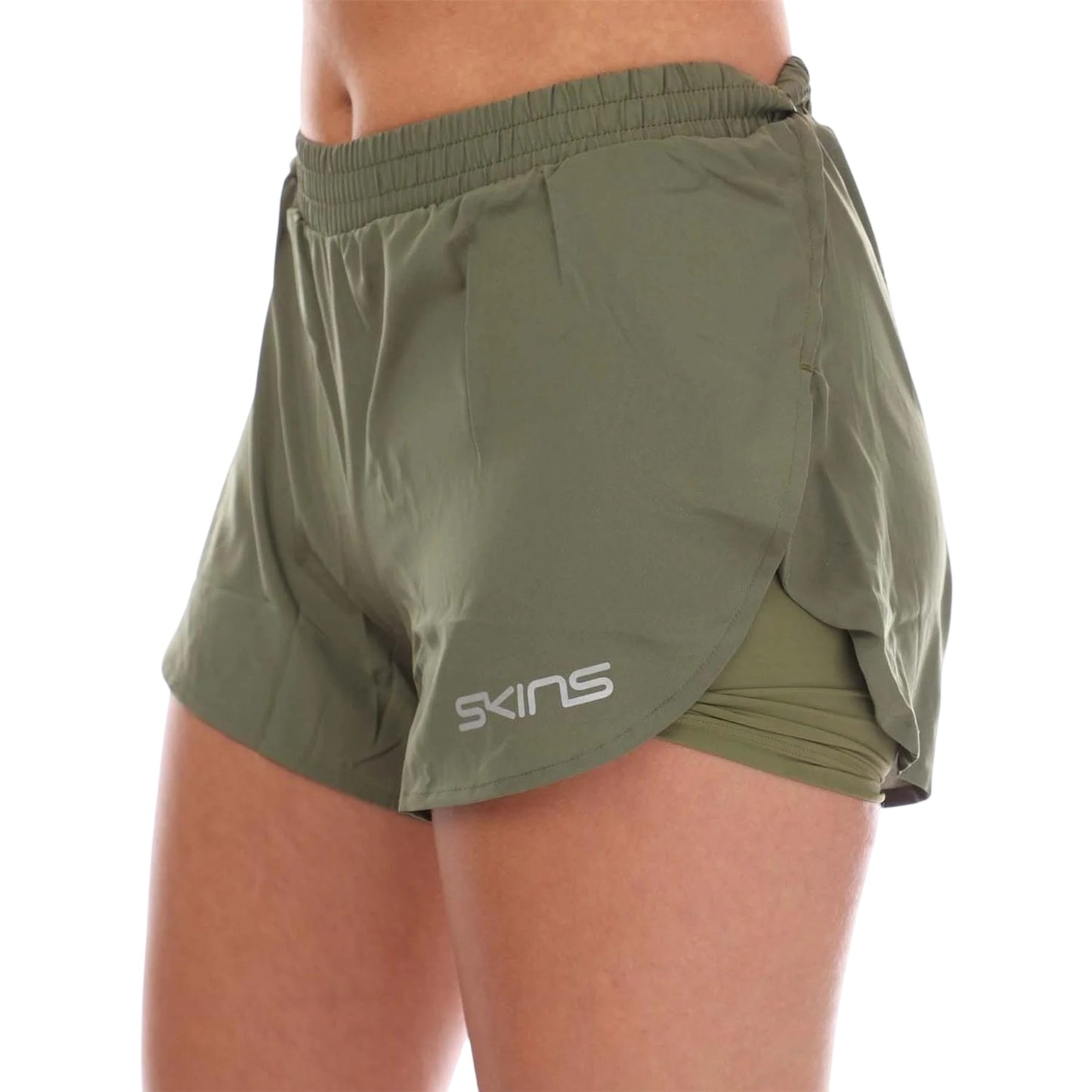 Khaki Green - Side - Skins Womens-Ladies Series-3 Superpose Running Shorts