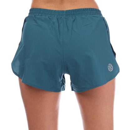 Teal - Back - Skins Womens-Ladies Series-3 Superpose Running Shorts