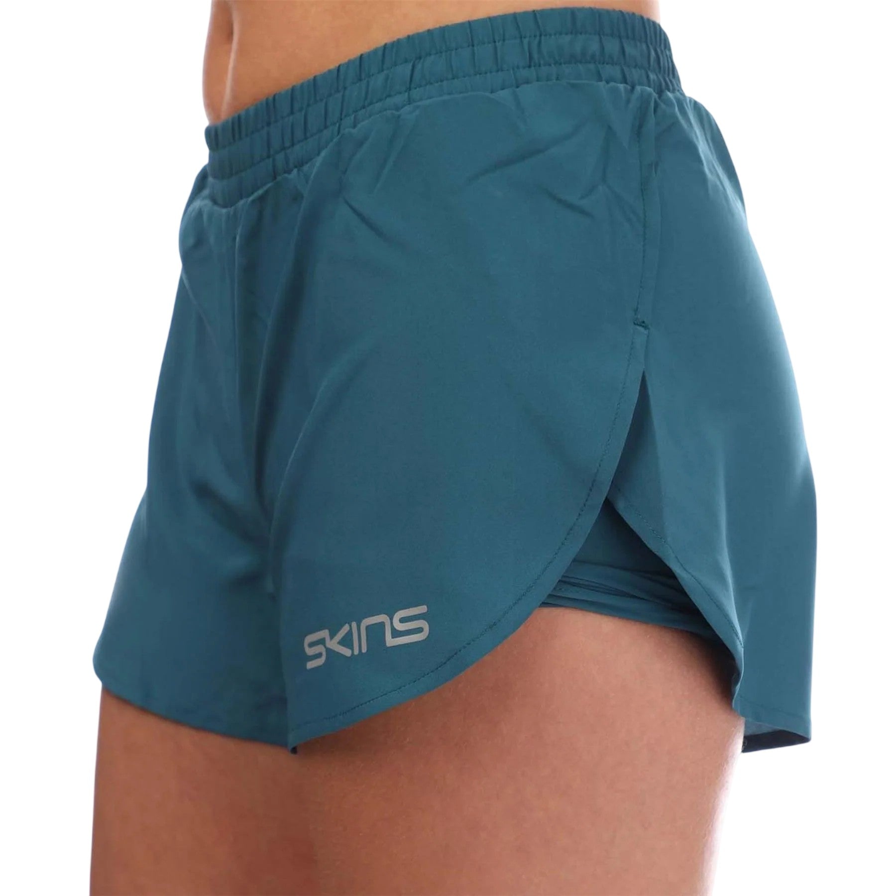 Teal - Side - Skins Womens-Ladies Series-3 Superpose Running Shorts