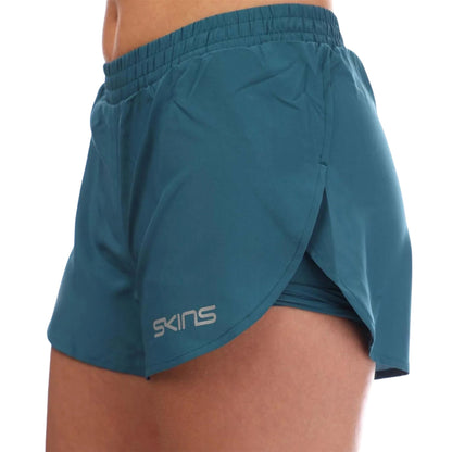 Teal - Side - Skins Womens-Ladies Series-3 Superpose Running Shorts