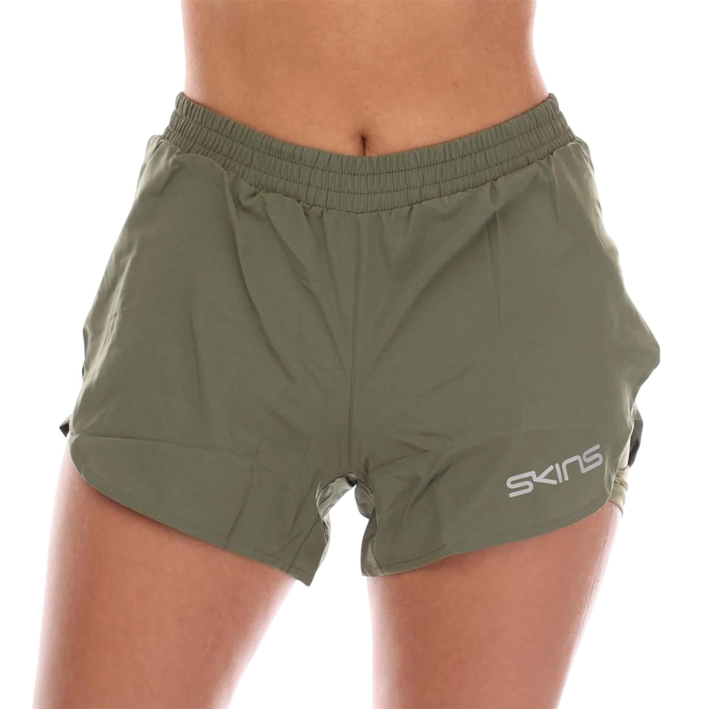 Khaki Green - Front - Skins Womens-Ladies Series-3 Superpose Running Shorts