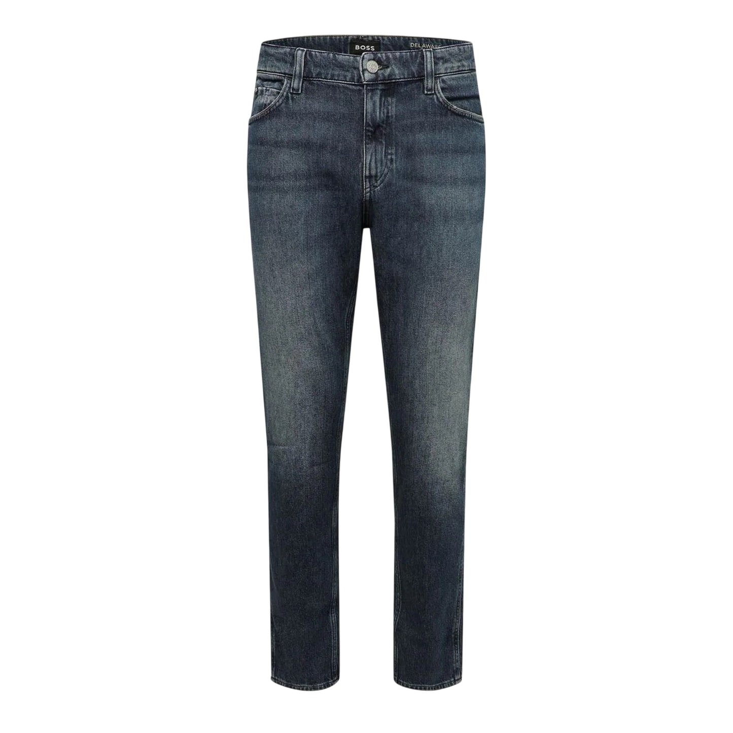 Navy - Front - Boss Mens Delaware Cotton Slim Jeans