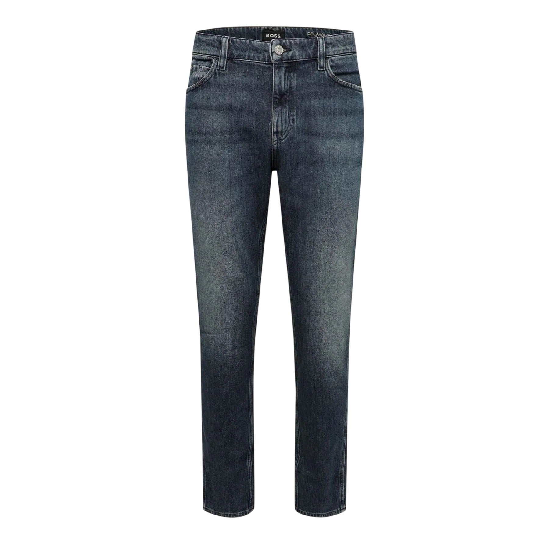 Navy - Front - Boss Mens Delaware Cotton Slim Jeans