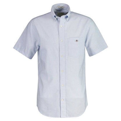 Light Blue - Front - Gant Mens Stripe Short-Sleeved Button-Down Shirt