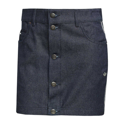 Indigo Denim - Front - Adidas Womens-Ladies 3 Stripes Cotton Mini Skirt