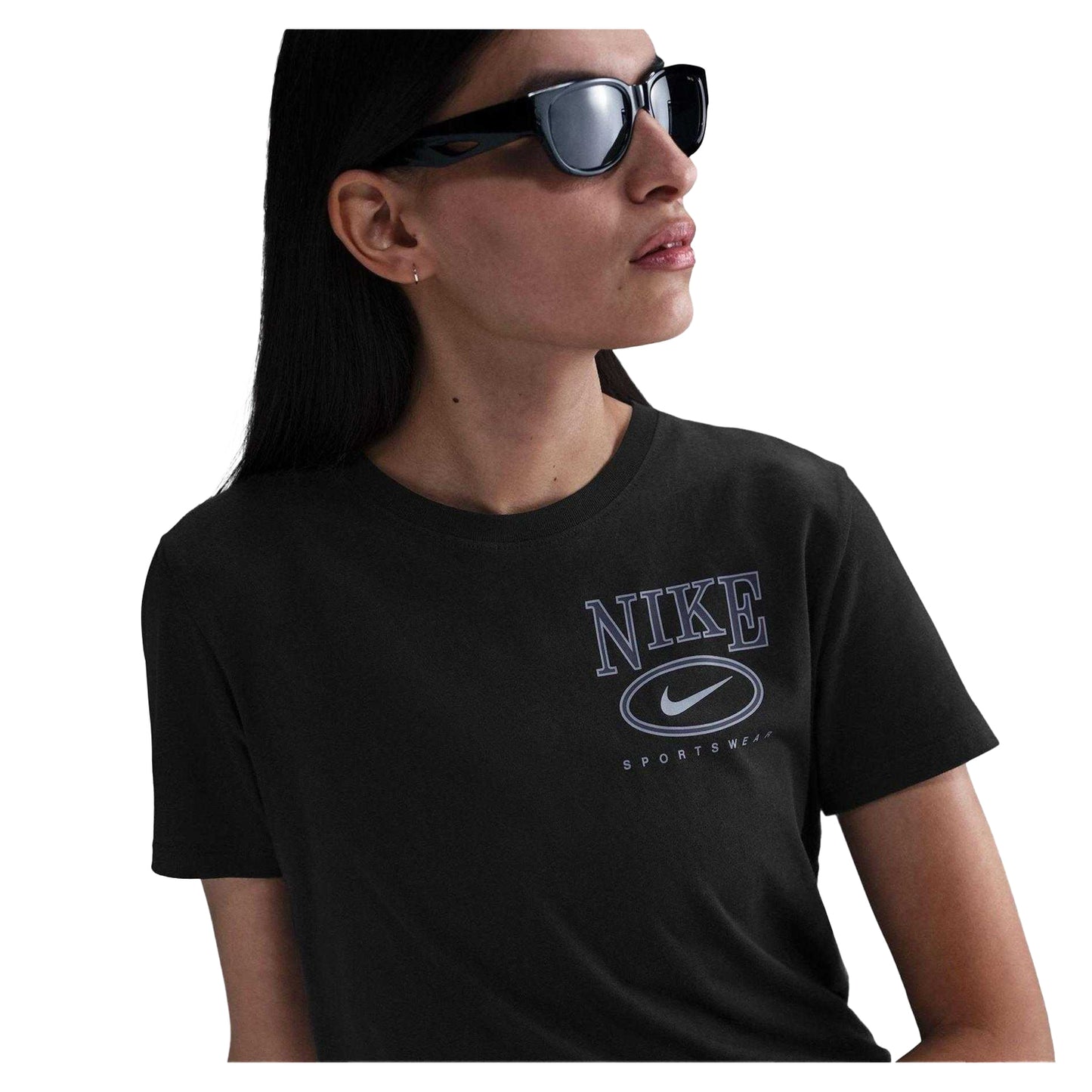 Black - Side - Nike Womens-Ladies Sportswear Club Swoosh T-Shirt