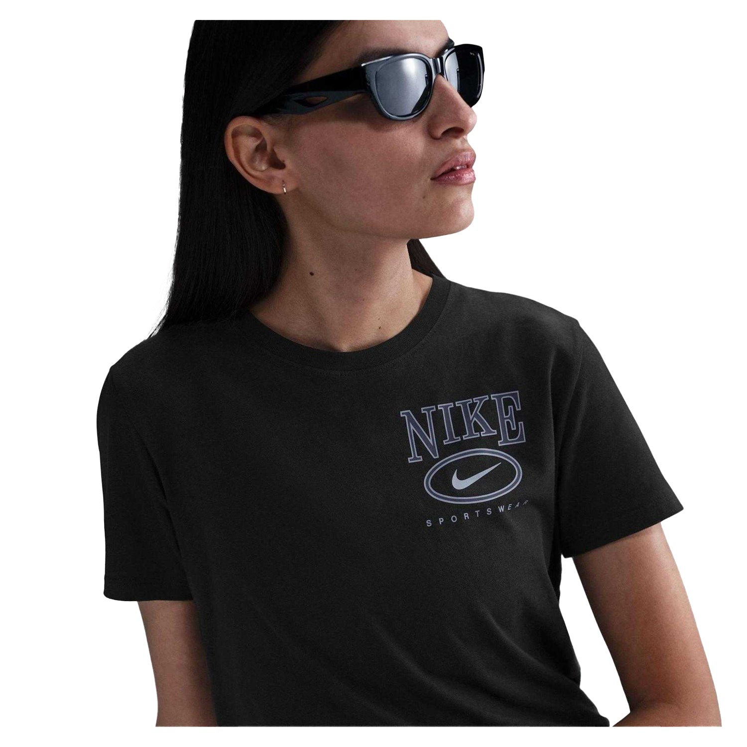 Black - Side - Nike Womens-Ladies Sportswear Club Swoosh T-Shirt
