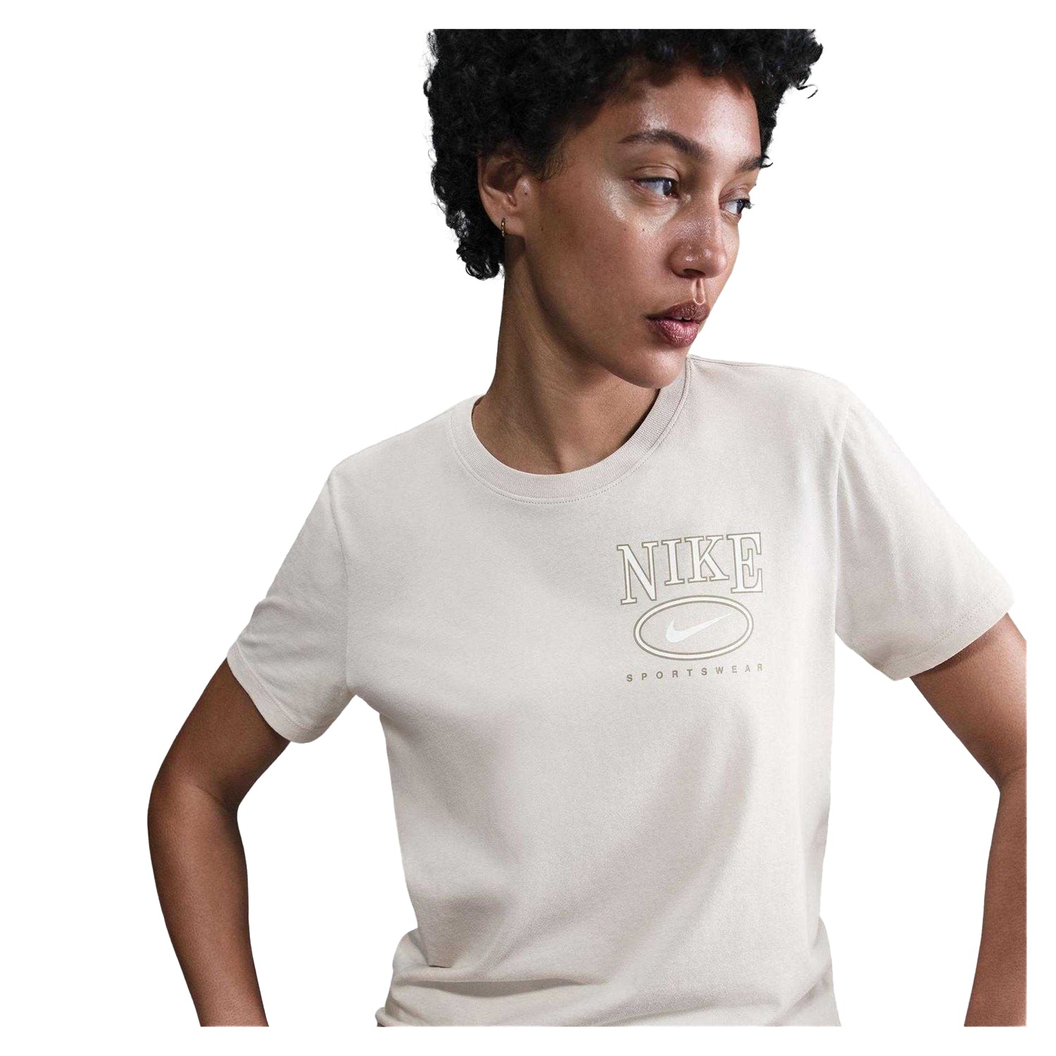 Light Beige - Side - Nike Womens-Ladies Sportswear Club Swoosh T-Shirt
