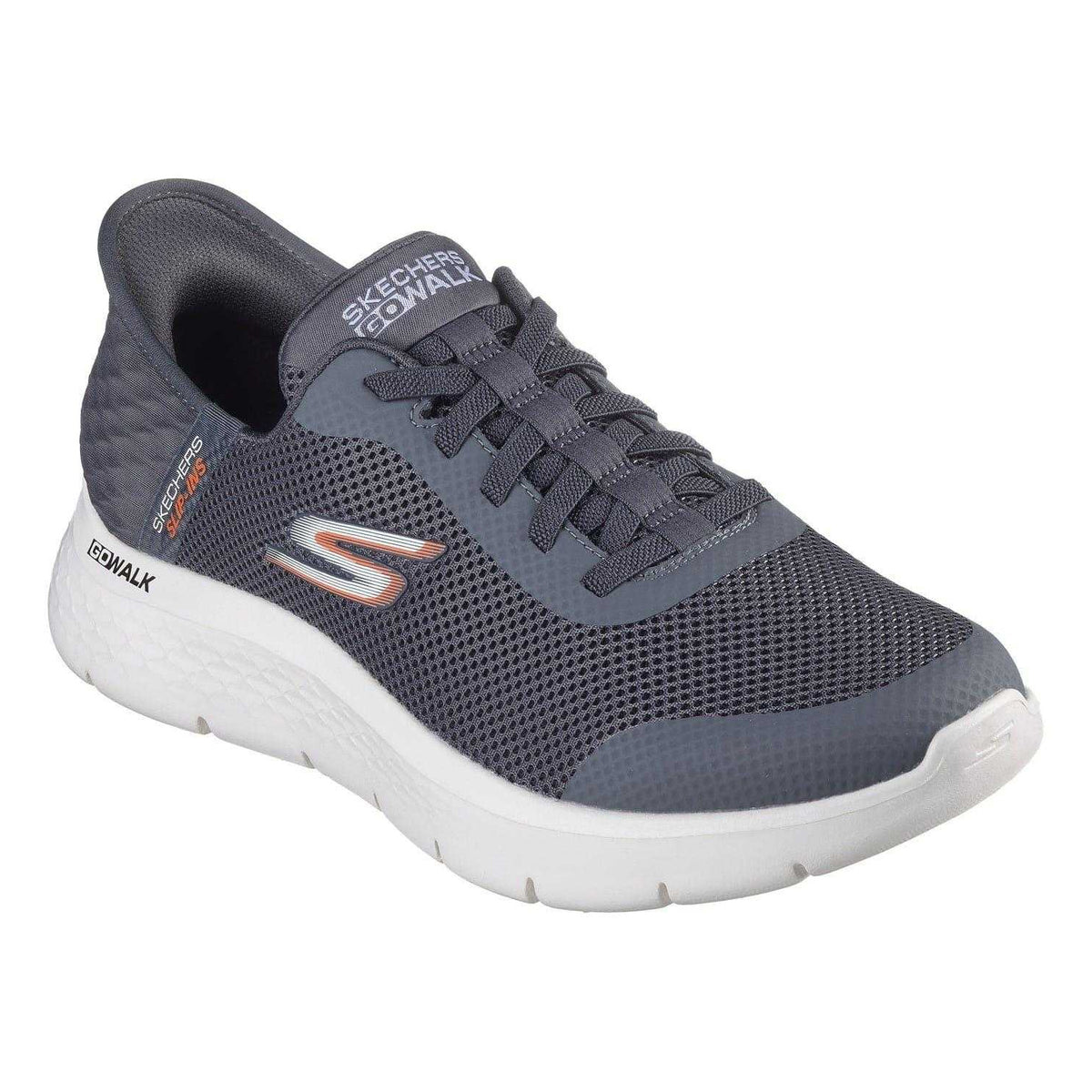 Grey - Pack Shot - Skechers Mens GO WALK Flex Hands Up Slip-In Trainers