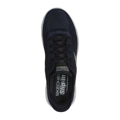 Navy - Side - Skechers Mens Go Walk Flex New World Geometric Pattern Slip-In Walking Shoes