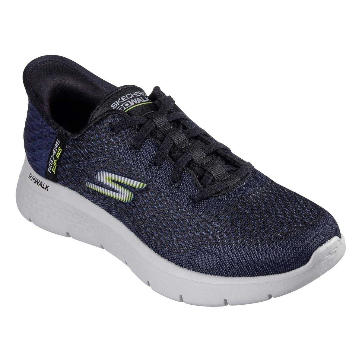 Navy - Pack Shot - Skechers Mens Go Walk Flex New World Geometric Pattern Slip-In Walking Shoes