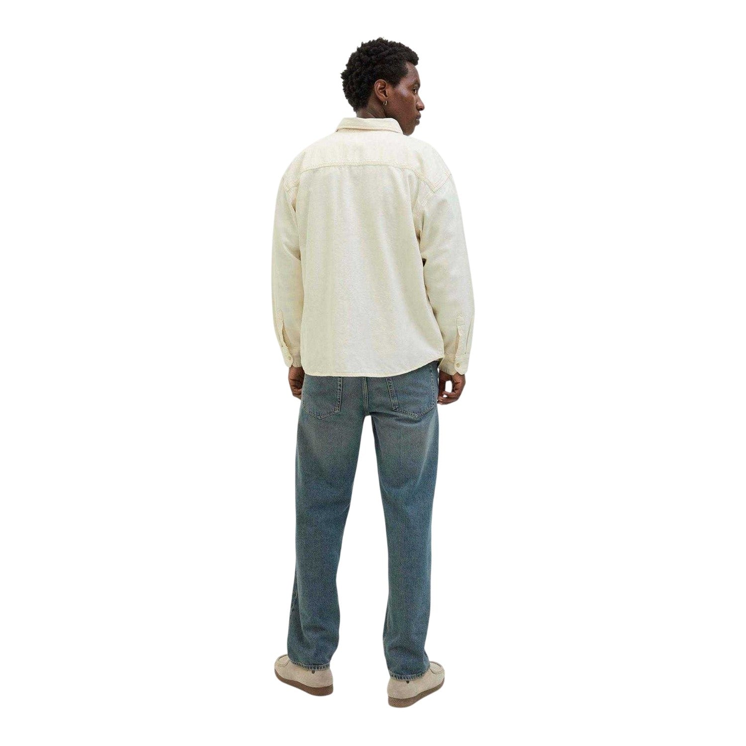 Ecru - Back - Jack And Jones Mens Plain Denim Collared Long-Sleeved Shirt