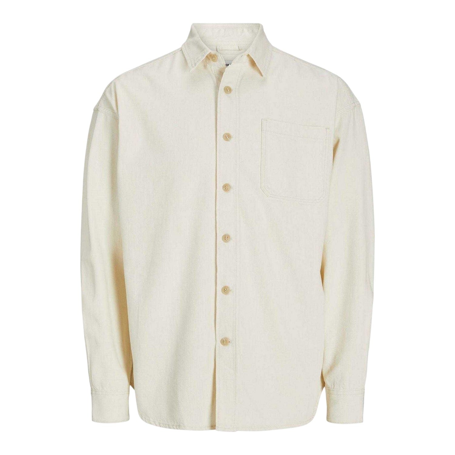 Ecru - Front - Jack And Jones Mens Plain Denim Collared Long-Sleeved Shirt