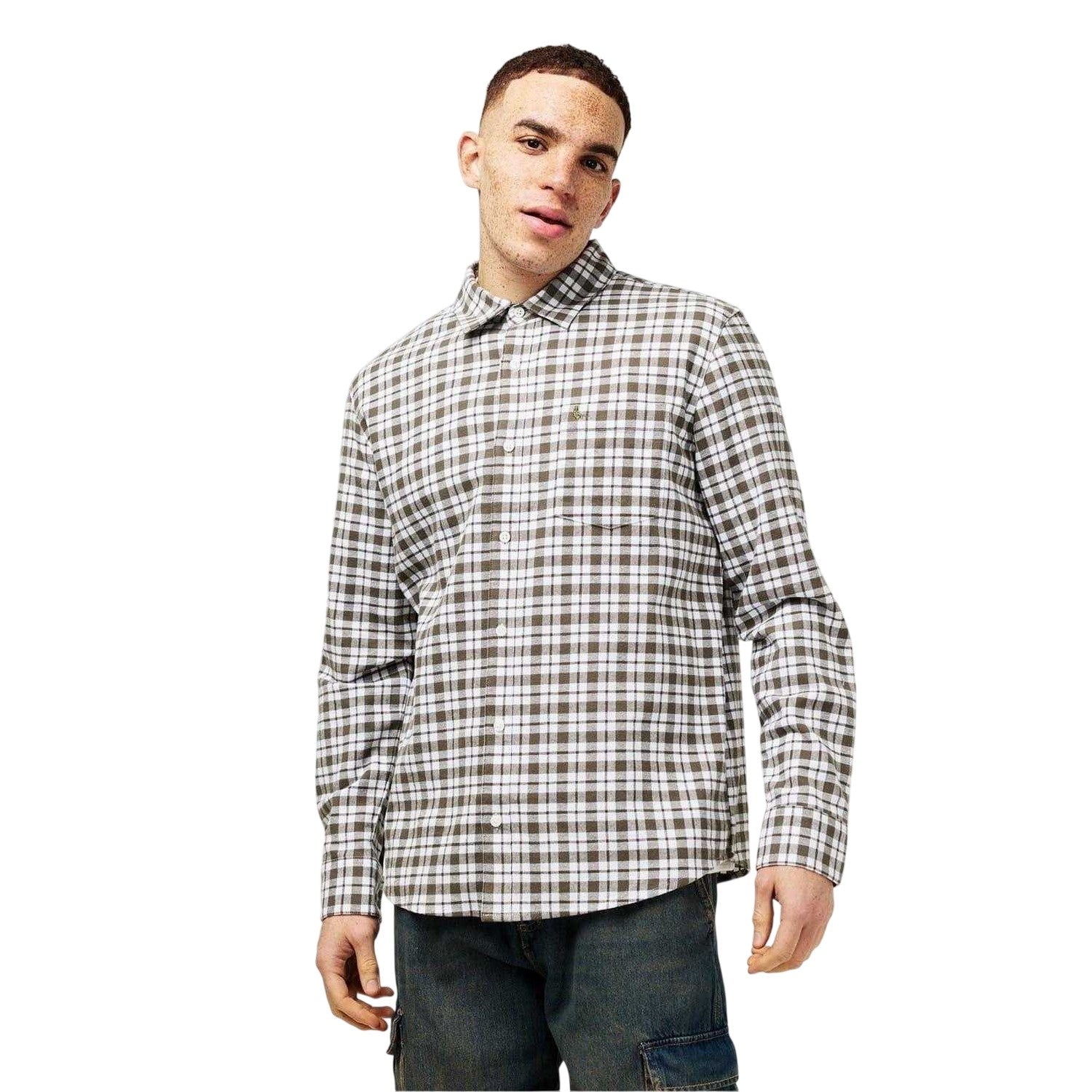 Olive - Side - Jack Wills Mens Checked Long-Sleeved Shirt