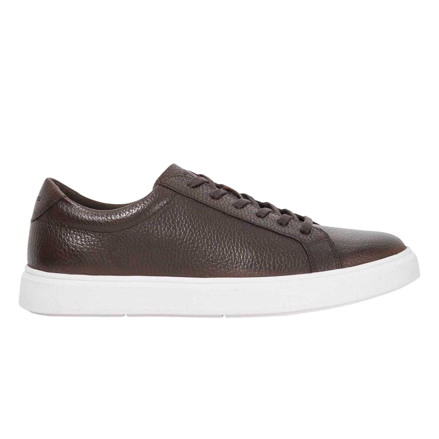 Chocolate - Side - Dune London Mens Tais Leather Flat Trainers
