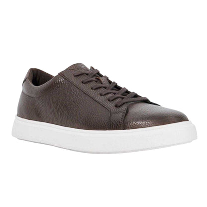 Chocolate - Front - Dune London Mens Tais Leather Flat Trainers