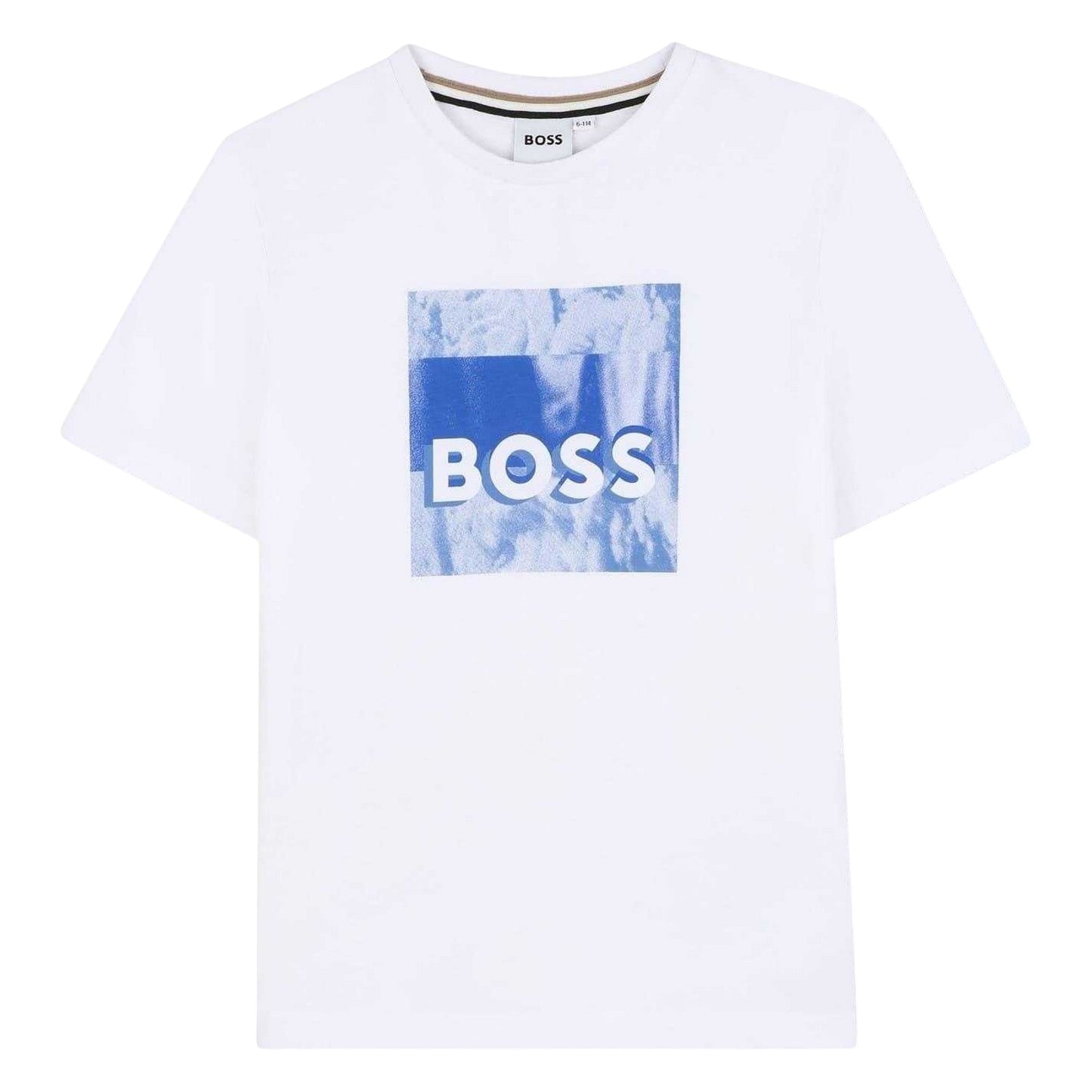 White - Front - Boss Childrens-Kids Cloud Logo Regular T-Shirt