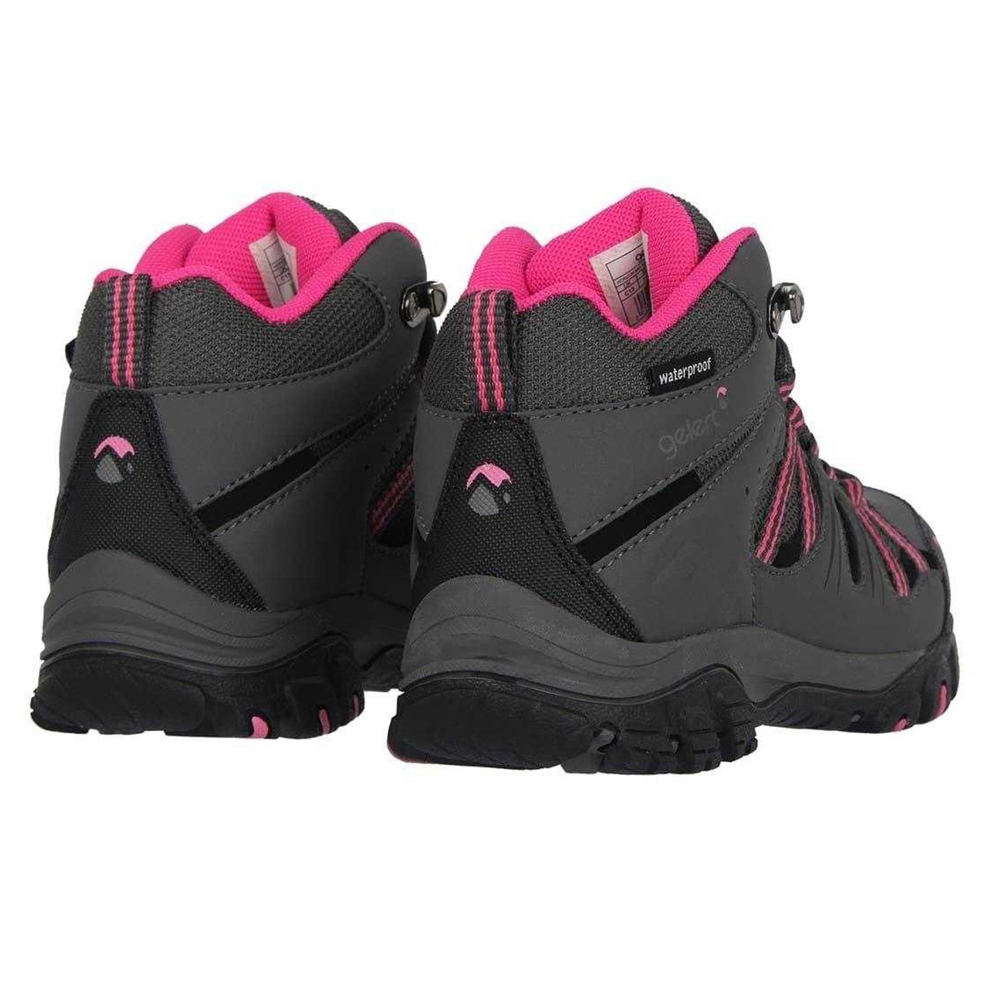 Charcoal-Pink - Back - Gelert Childrens-Kids Horizon Waterproof Mid Cut Walking Boots