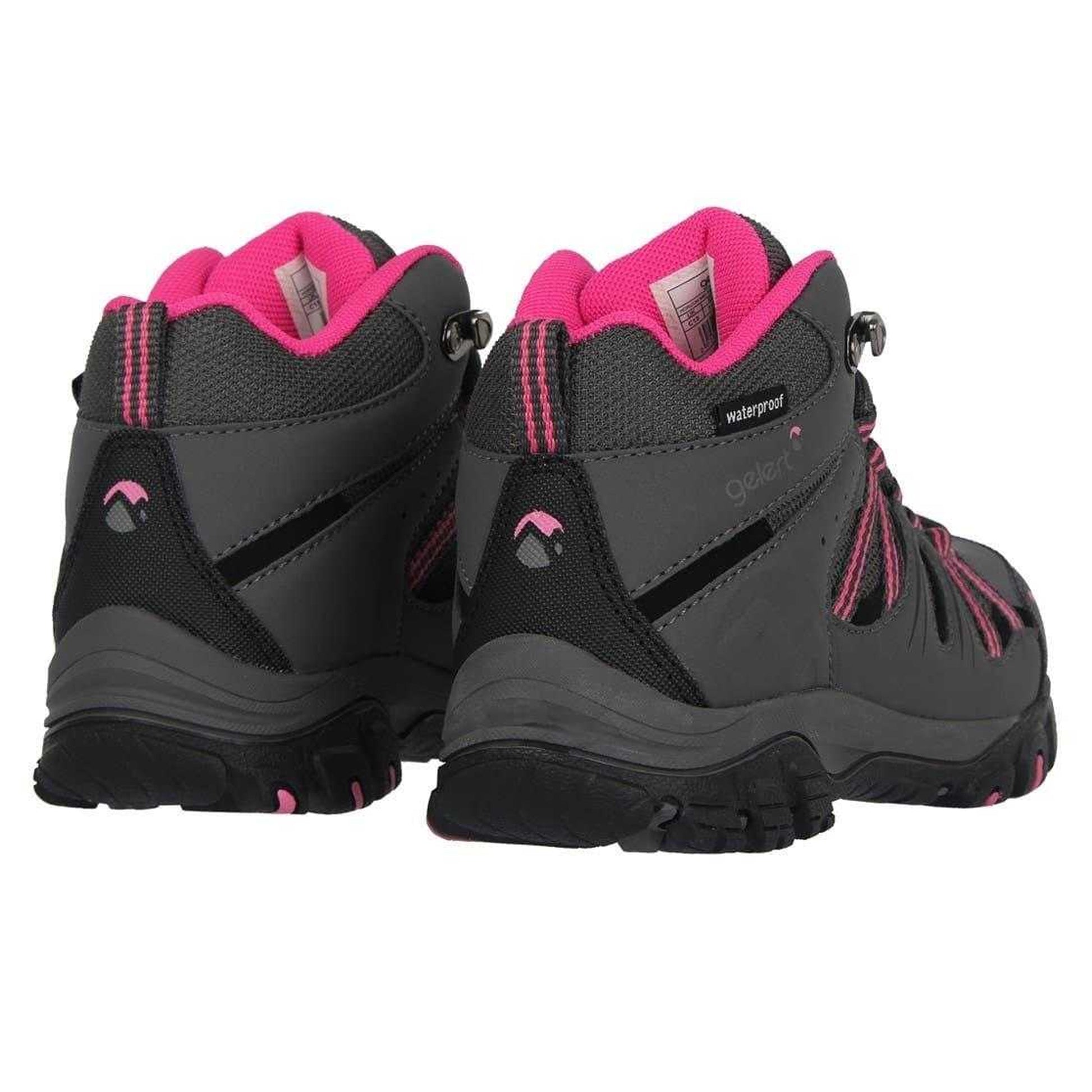 Charcoal-Pink - Back - Gelert Childrens-Kids Horizon Waterproof Mid Cut Walking Boots
