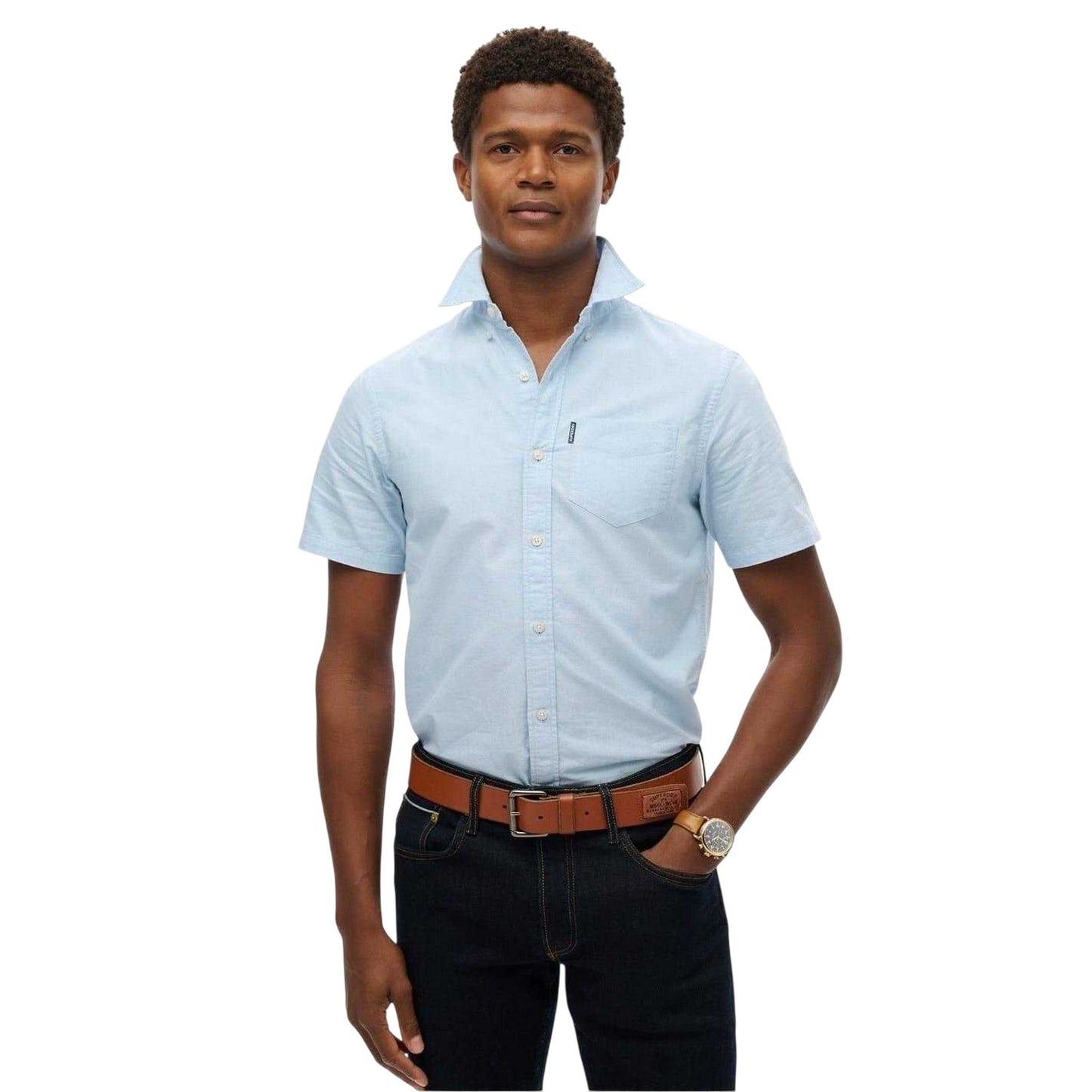 Light Blue - Side - Superdry Mens Regular Short-Sleeved Shirt